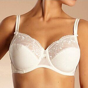 New Chantelle Underwire Ruffled Embroidered Mesh Bra 1381 in Ivory 38DD